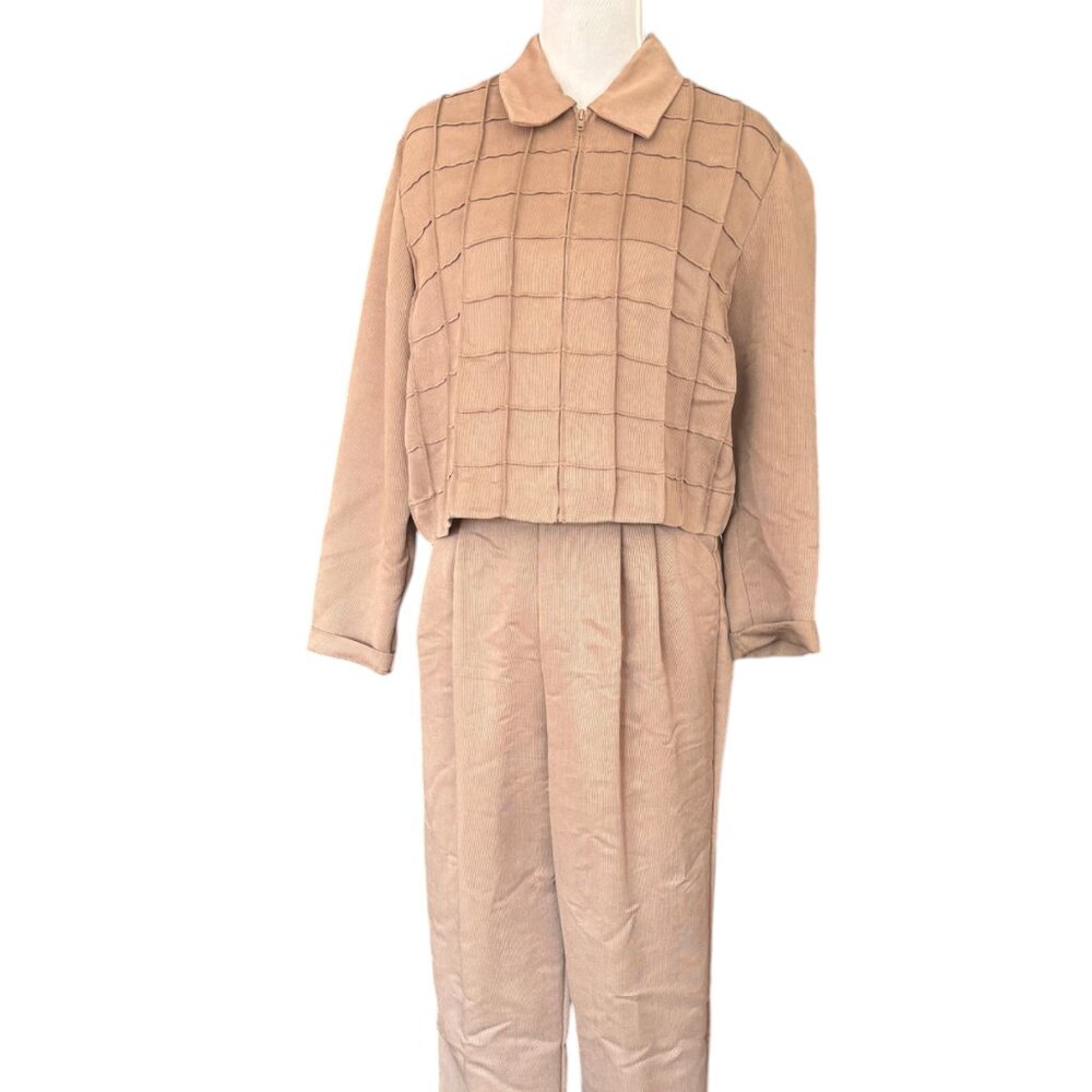 Karin Stevens Petites vtg 90s quilted zip up jacket and high rise pleated pants